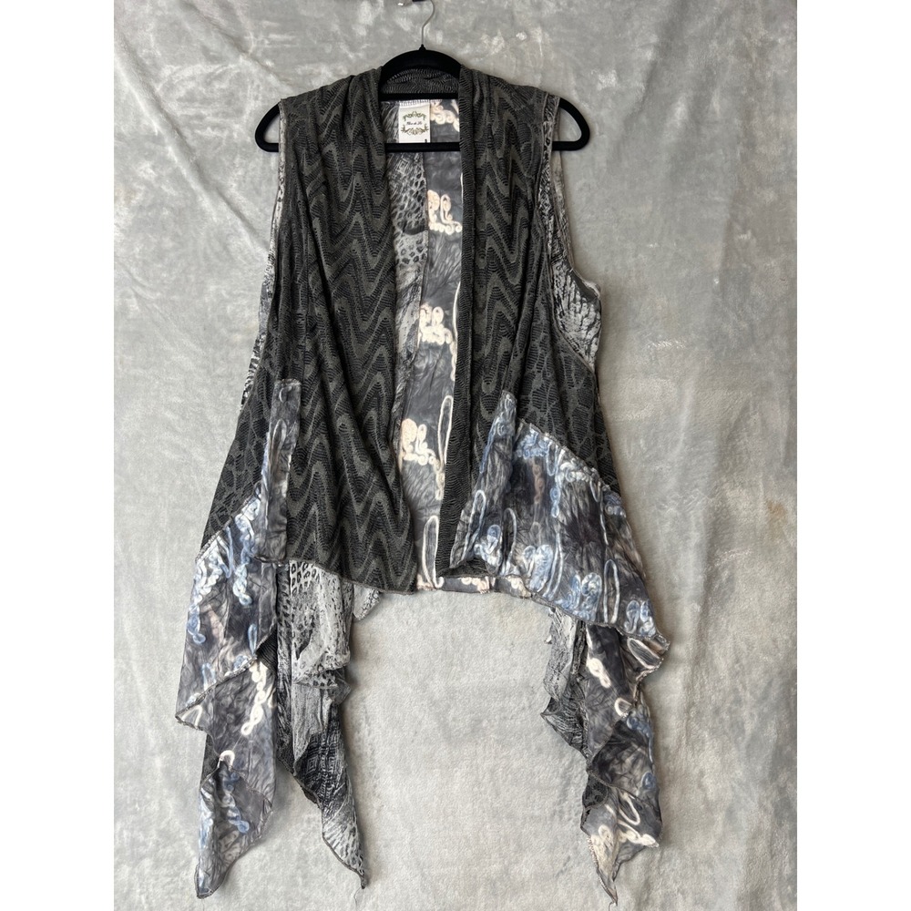 Fleur de Lis Womens Boho Mixed Print Handkerchief Hem Open Front Vest Small - Picture 3 of 10